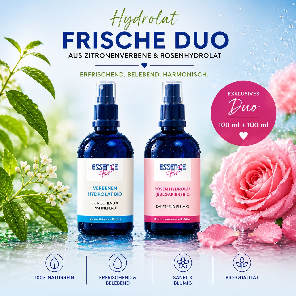 Hydrolat-Frische-Duo 🌹 - von ESSENCE-PUR | naturrein & hochwertig