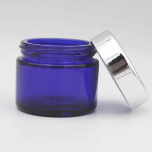 Glasdose blau 50 ml (mit Deckel silber)