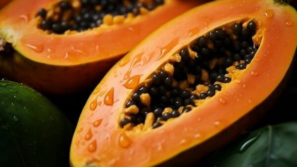 aufgeschnittene Papaya - zur Gewinnung von Papayasamenöl