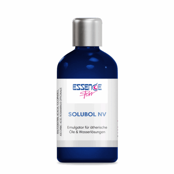 Solubol NV – Emulgator für ätherische Öle und Wasserlösungen in blauer 100 ml Glasflasche mit silbernem Schraubverschluss – ESSENCE-PUR