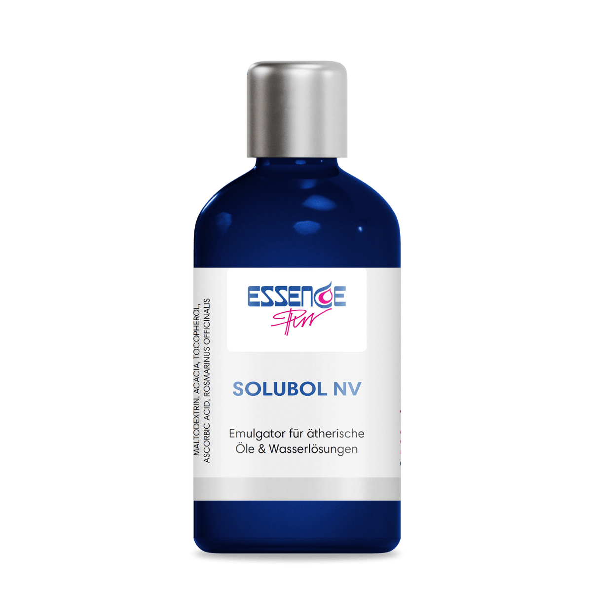 Solubol NV – Emulgator für ätherische Öle und Wasserlösungen in blauer 100 ml Glasflasche mit silbernem Schraubverschluss – ESSENCE-PUR